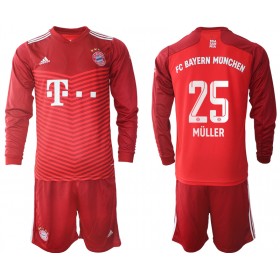 Koszulka Bayern Monachium Thomas Muller 25 Dziecięcy Domowe Stroje Piłkarskie 2021/22 Długi Rękaw